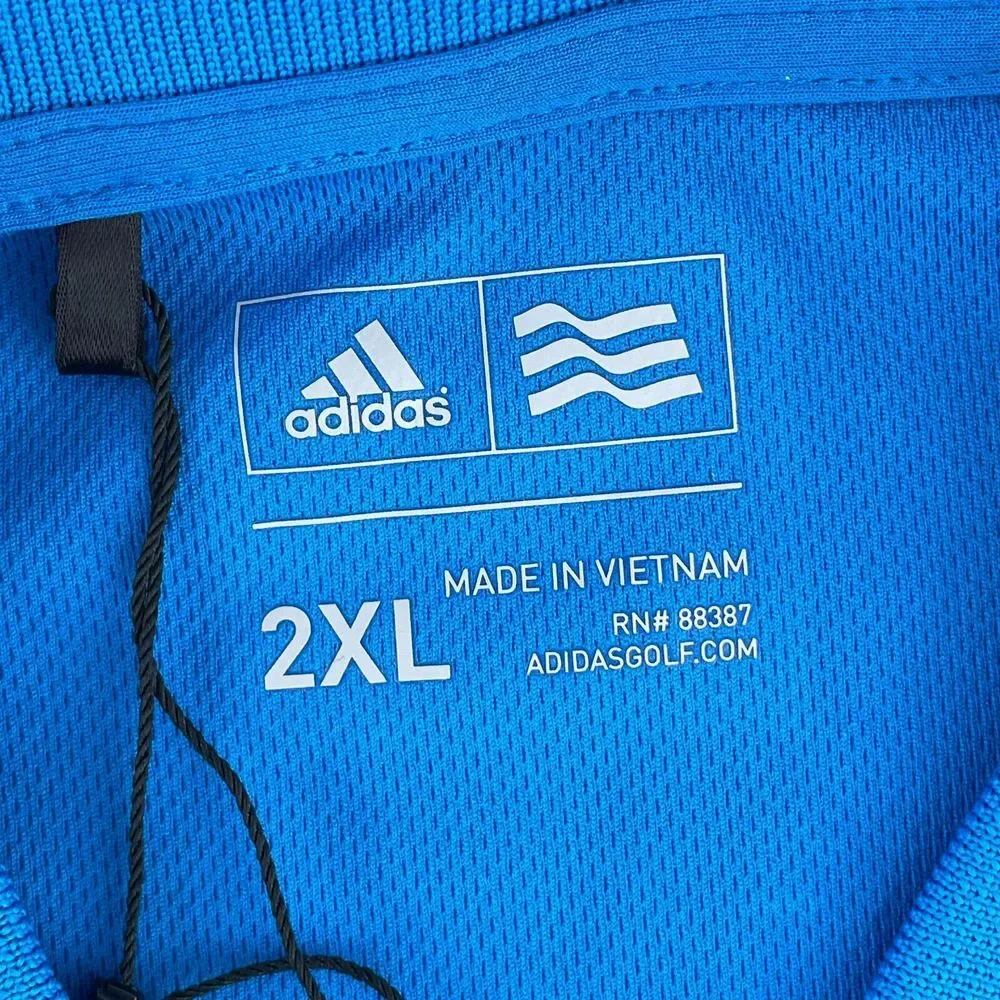 ADIDAS Golf Polo Shirt Men 2XL‎ Blue Performance Wicking UPF 30 SS NWOT